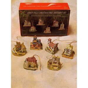 Liberty Falls Christmas Tree Ornament Set 6 Hand Painted L01 Vintage 90s